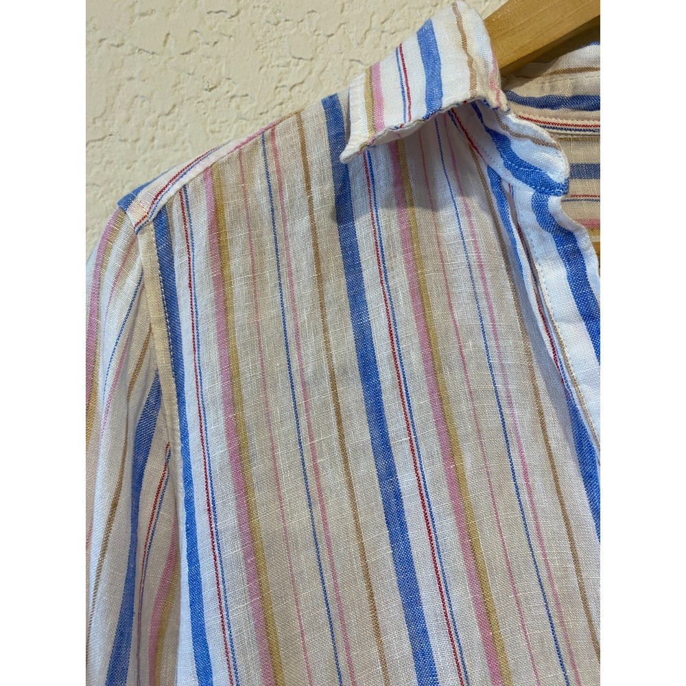 Gap Multicolor Stripe Boyfriend Tunic Shirt Size XS Rainbow 100% Linen Beach - Picture 3 of 11